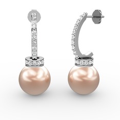 Pembe inci ve swarovski 14 ayar beyaz altın küpe