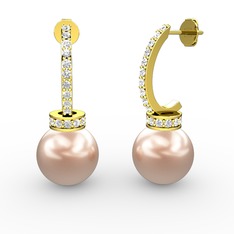 Pembe inci ve swarovski 8 ayar altın küpe