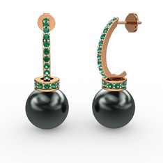 Savina İnci Küpe - Siyah inci ve yeşil kuvars 925 ayar rose altın kaplama gümüş küpe #1ghdo7v