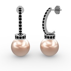 Savina İnci Küpe - Pembe inci ve siyah zirkon 925 ayar gümüş küpe #1gkykci