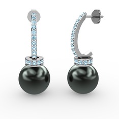 Savina İnci Küpe - Siyah inci ve akuamarin 18 ayar beyaz altın küpe #1grr26x