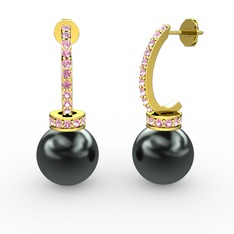 Savina İnci Küpe - Siyah inci ve pembe kuvars 925 ayar altın kaplama gümüş küpe #1j89bnk