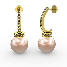 Pembe inci ve dumanlı kuvars 8 ayar altın küpe