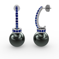 Savina İnci Küpe - Siyah inci ve lab safir 925 ayar gümüş küpe #1jk5aef