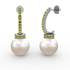 Inci ve peridot 18 ayar beyaz altın küpe