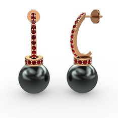 Savina İnci Küpe - Siyah inci ve garnet 14 ayar rose altın küpe #1qu97yu
