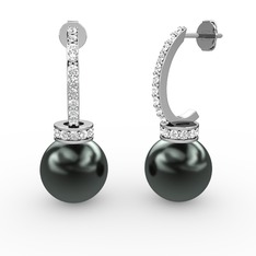 Siyah inci ve pırlanta 14 ayar beyaz altın küpe (0.462 karat)