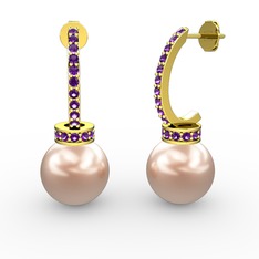 Savina İnci Küpe - Pembe inci ve ametist 925 ayar altın kaplama gümüş küpe #1wtv99u