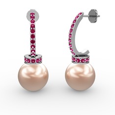 Savina İnci Küpe - Pembe inci ve rodolit garnet 14 ayar beyaz altın küpe #2uwful