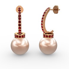 Savina İnci Küpe - Pembe inci ve garnet 18 ayar rose altın küpe #42iv8d