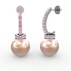 Savina İnci Küpe - Pembe inci ve pembe kuvars 14 ayar beyaz altın küpe #5fstga