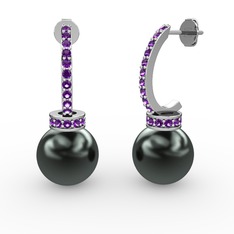 Savina İnci Küpe - Siyah inci ve ametist 18 ayar beyaz altın küpe #abiimb