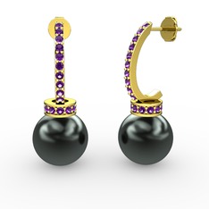 Savina İnci Küpe - Siyah inci ve ametist 8 ayar altın küpe #c6nab5