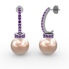 Savina İnci Küpe - Pembe inci ve ametist 14 ayar beyaz altın küpe #cuzg7j