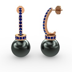 Savina İnci Küpe - Siyah inci ve lab safir 925 ayar rose altın kaplama gümüş küpe #d6os80