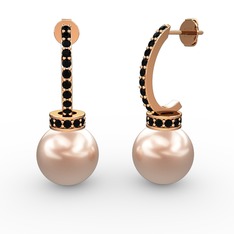 Savina İnci Küpe - Pembe inci ve siyah zirkon 925 ayar rose altın kaplama gümüş küpe #p19dol