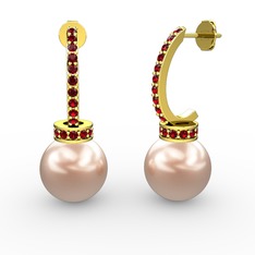 Pembe inci ve garnet 18 ayar altın küpe