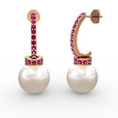 Savina İnci Küpe - Inci ve rodolit garnet 14 ayar rose altın küpe #yol6eu