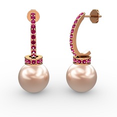 Savina İnci Küpe - Pembe inci ve rodolit garnet 14 ayar rose altın küpe #yrh9rf