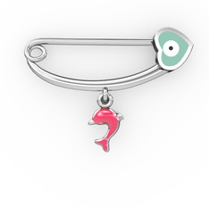 Yunuslu Kalp Nazar İğne - 8 ayar beyaz altın nazar iğnesi (Pastel mavi mineli) #1a7i4wm