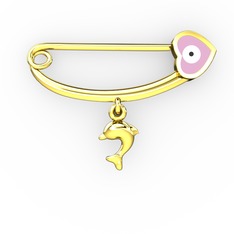 925 ayar altın kaplama gümüş nazar iğnesi (Pastel pembe mineli)