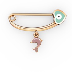 925 ayar rose altın kaplama gümüş nazar iğnesi (Pastel mavi mineli)