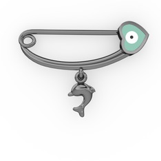 925 ayar siyah rodyum kaplama gümüş nazar iğnesi (Pastel mavi mineli)