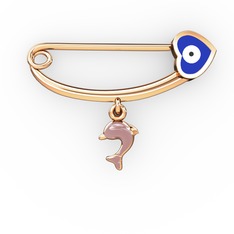 Yunuslu Kalp Nazar İğne - 8 ayar rose altın nazar iğnesi (Lacivert mineli) #1revqms