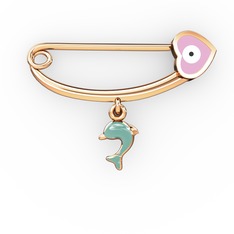 Yunuslu Kalp Nazar İğne - 8 ayar rose altın nazar iğnesi (Pastel pembe mineli) #1t0nu63