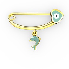 Yunuslu Kalp Nazar İğne - 925 ayar altın kaplama gümüş nazar iğnesi (Pastel mavi mineli) #cftzpe