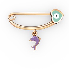 8 ayar rose altın nazar iğnesi (Pastel mavi mineli)