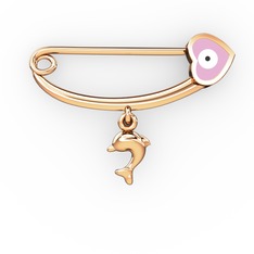 Yunuslu Kalp Nazar İğne - 14 ayar rose altın nazar iğnesi (Pastel pembe mineli) #gxaz1x
