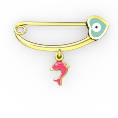 Yunuslu Kalp Nazar İğne - 925 ayar altın kaplama gümüş nazar iğnesi (Pastel mavi mineli) #o4g3z6