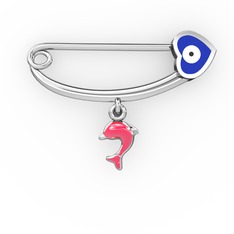 Yunuslu Kalp Nazar İğne - 18 ayar beyaz altın nazar iğnesi (Lacivert mineli) #zwre7n