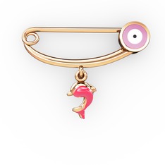 925 ayar rose altın kaplama gümüş nazar iğnesi (Pastel pembe mineli)