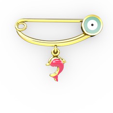 Yunuslu Yuvarlak Nazar İğne - 14 ayar altın nazar iğnesi (Pastel mavi mineli) #458vy0