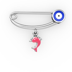 8 ayar beyaz altın nazar iğnesi (Lacivert mineli)