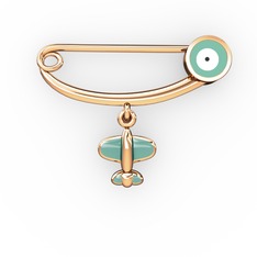 8 ayar rose altın nazar iğnesi (Pastel mavi mineli)