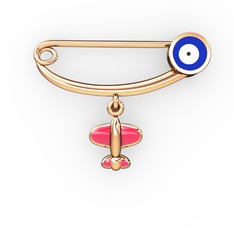 Uçaklı Yuvarlak Nazar İğne - 925 ayar rose altın kaplama gümüş nazar iğnesi (Lacivert mineli) #1t2dcl6
