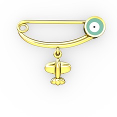 Uçaklı Yuvarlak Nazar İğne - 925 ayar altın kaplama gümüş nazar iğnesi (Pastel mavi mineli) #1xf3xdy