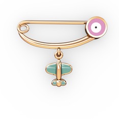Uçaklı Yuvarlak Nazar İğne - 14 ayar rose altın nazar iğnesi (Pembe mineli) #ibpb7x