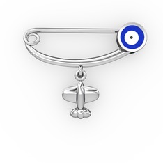 8 ayar beyaz altın nazar iğnesi (Lacivert mineli)