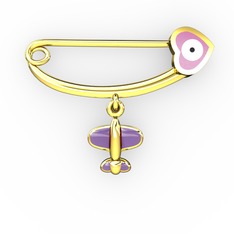 18 ayar altın nazar iğnesi (Pastel pembe mineli)