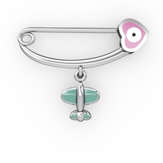 Uçaklı Kalp Nazar İğne - 925 ayar gümüş nazar iğnesi (Pastel pembe mineli) #1fs4o7p