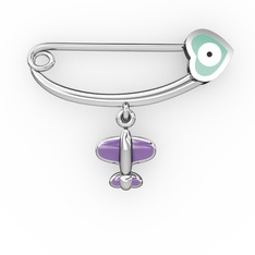 8 ayar beyaz altın nazar iğnesi (Pastel mavi mineli)