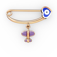 925 ayar rose altın kaplama gümüş nazar iğnesi (Lacivert mineli)