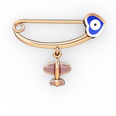 Uçaklı Kalp Nazar İğne - 8 ayar rose altın nazar iğnesi (Lacivert mineli) #24pss0