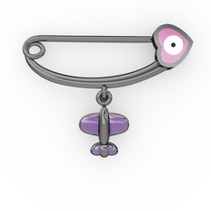 Uçaklı Kalp Nazar İğne - 925 ayar siyah rodyum kaplama gümüş nazar iğnesi (Pastel pembe mineli) #ho2gmk