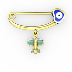 Uçaklı Kalp Nazar İğne - 14 ayar altın nazar iğnesi (Lacivert mineli) #wa6bhz