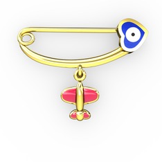 Uçaklı Kalp Nazar İğne - 925 ayar altın kaplama gümüş nazar iğnesi (Lacivert mineli) #y7uf12